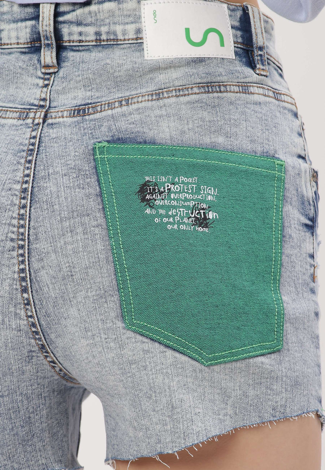 Light Indigo High Rise Straight Denim Shorts