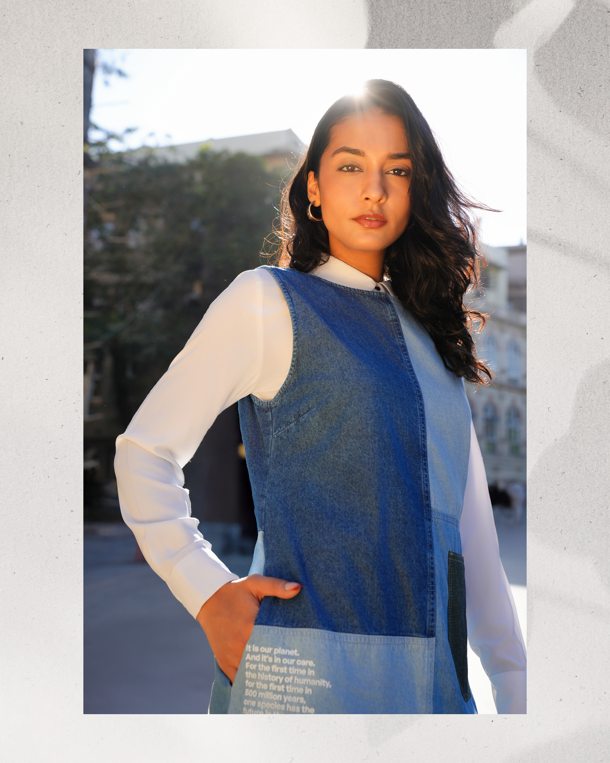 Panelled Shift Dress | Lightweight Denim
model