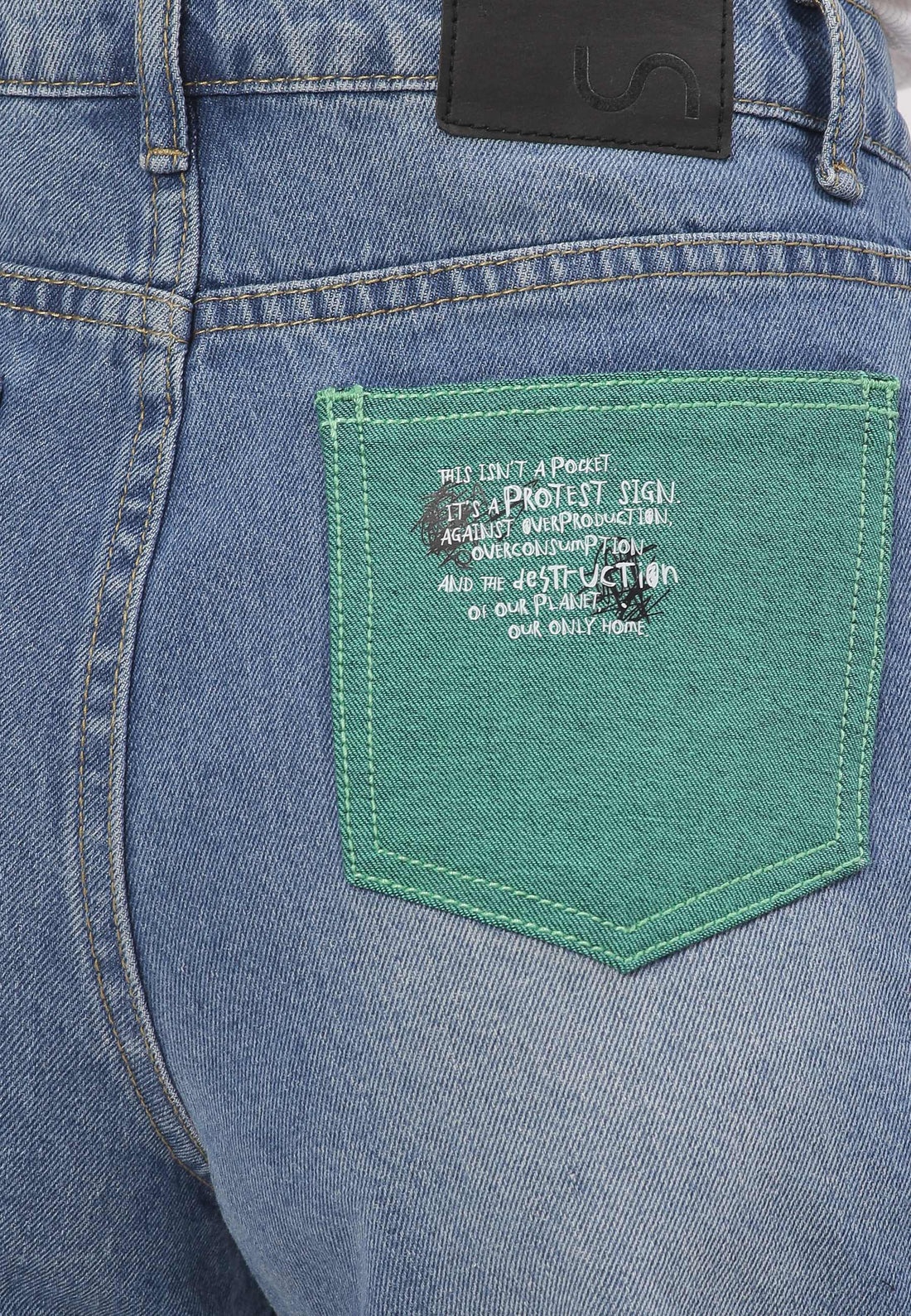 Mid Indigo High Rise Straight Denim Shorts